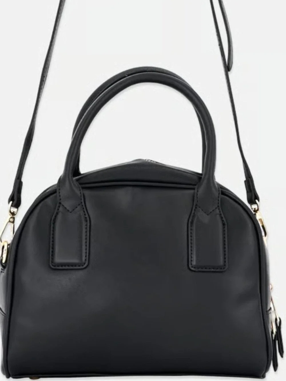 London Fog Black Dome Smooth Black Pleather Satchel NWT - Picture 3 of 6